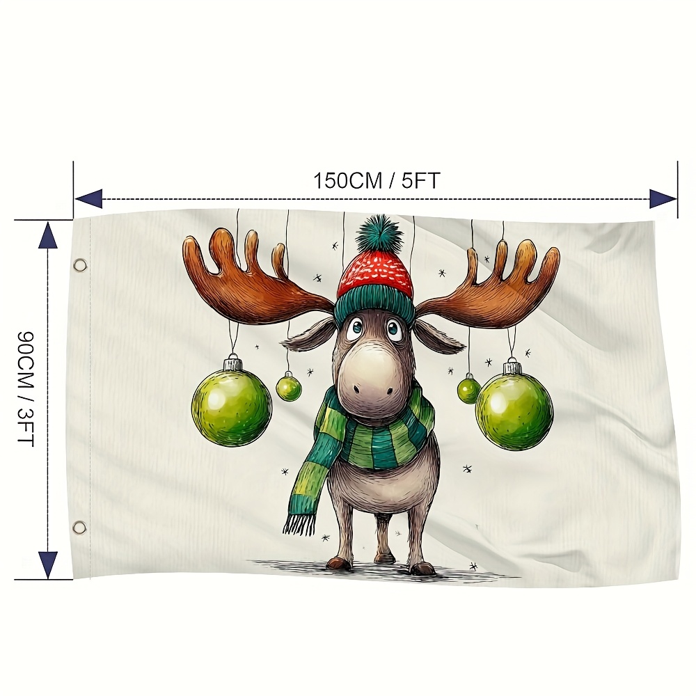 TEMU 2D Flat - 2D Flat - 2D Flat Druck, ., festliche Weihnachtsflagge mit Elch, aus Polyester, für Outdoor-Weihnachtsdeko und Weihnachtsverzierungen