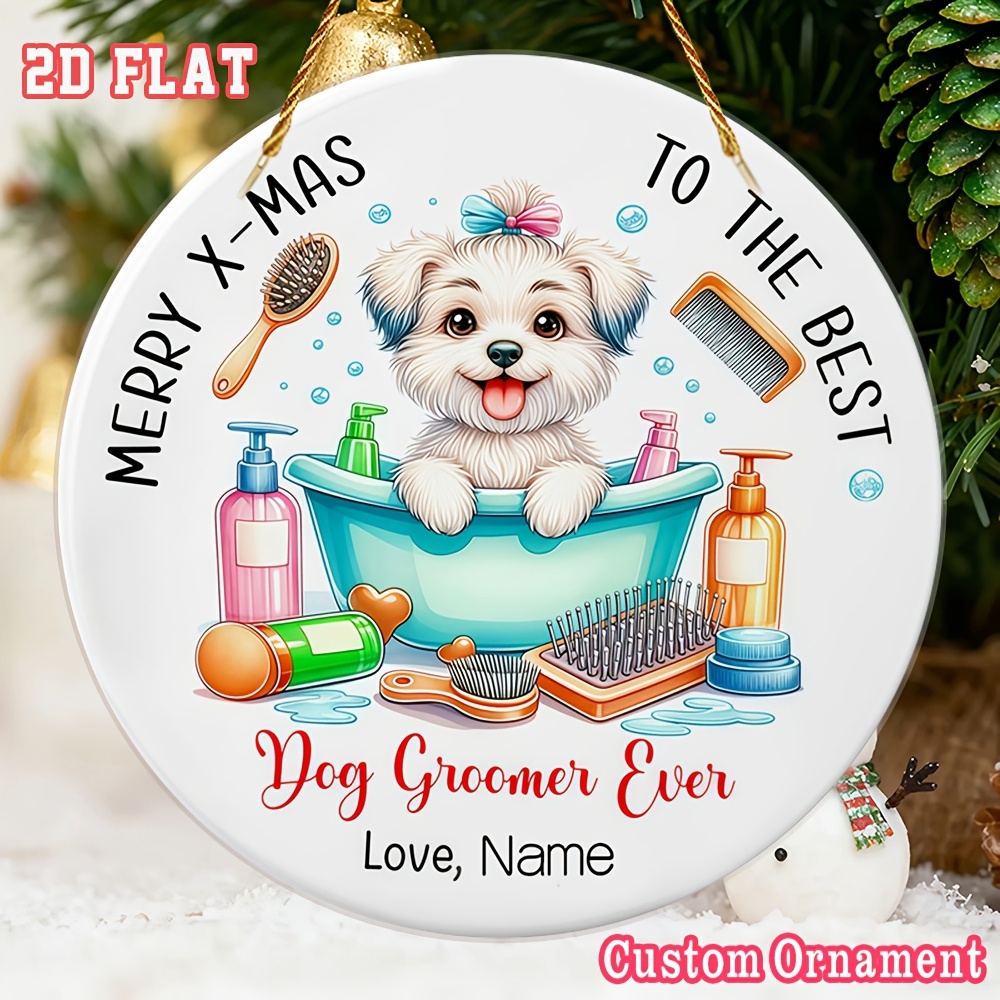 TEMU 1pc Custom Name Personalized Hanging Ornament, Best Dog Groomer Bath Tool Cartoon Print, Gift For Pet Stylists, Career Recognition Keepsake,