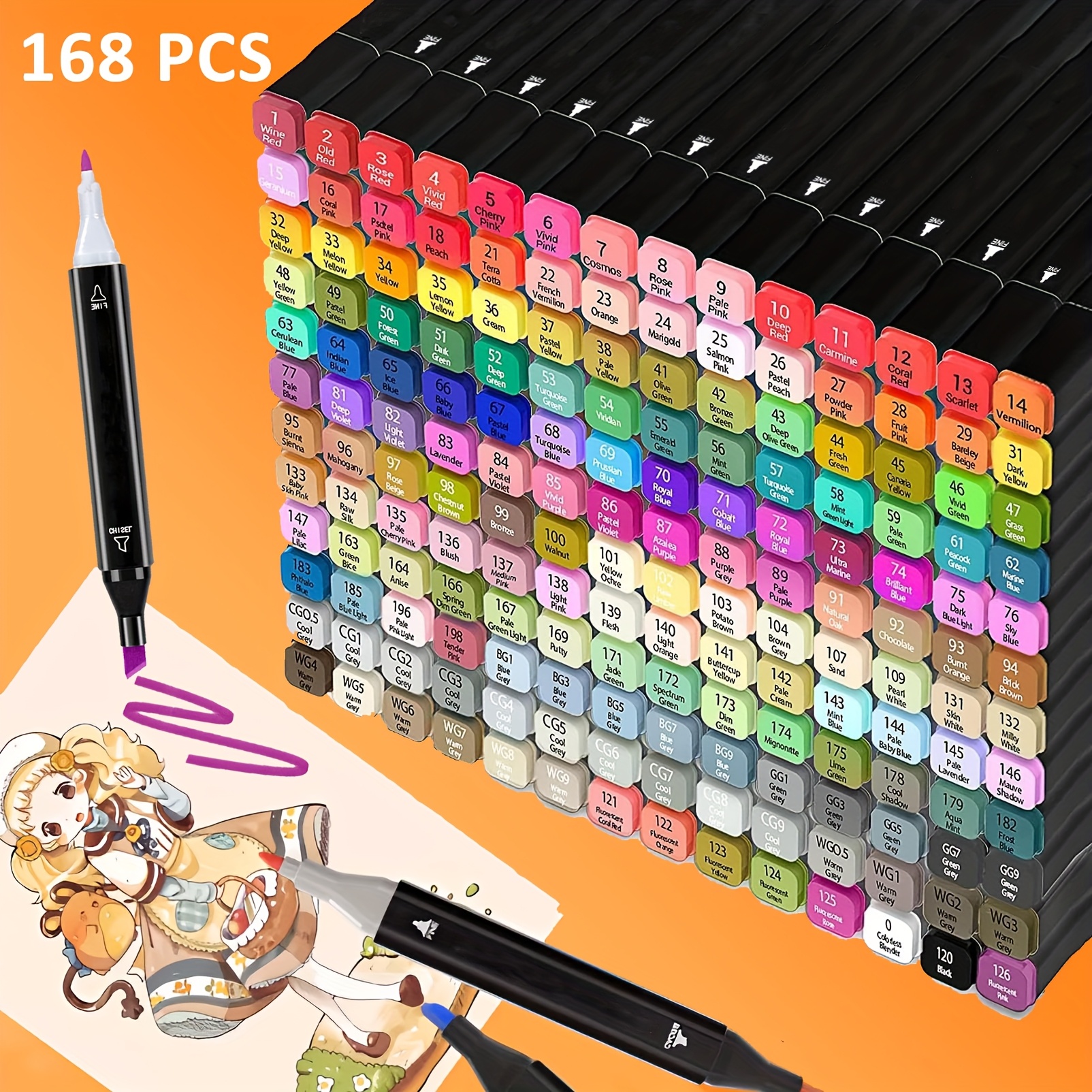 

168 Colors Dual Tip Artist Markers Set - Coloring, Drawing, Scribing, Sketching, Card Making And - Adults, Artist, Designer, Drawing Enthusiasts