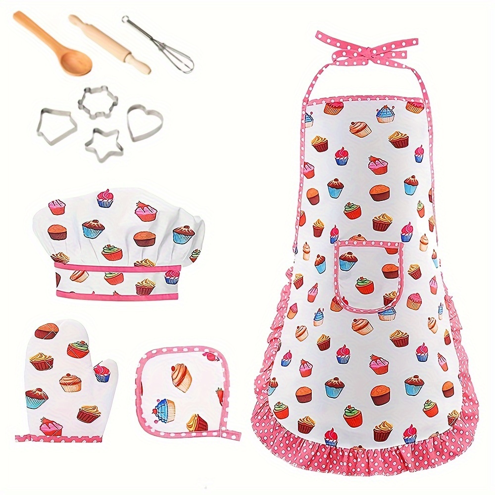 

Senlisi 11pcs Chef Costume Set With Apron, Gloves & Hat - Pink Polyester Kitchen Baking Tools For Easter & Halloween Role Play