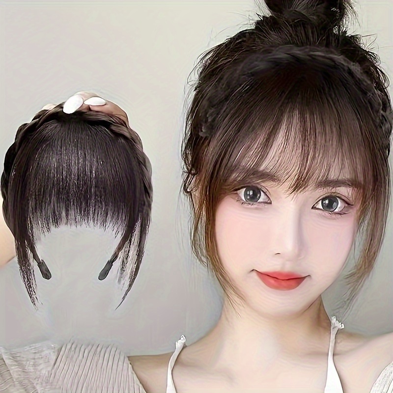 womens natural forehead braid hairpiece thin and invisible   anti aging short bob bangs synthetic       0