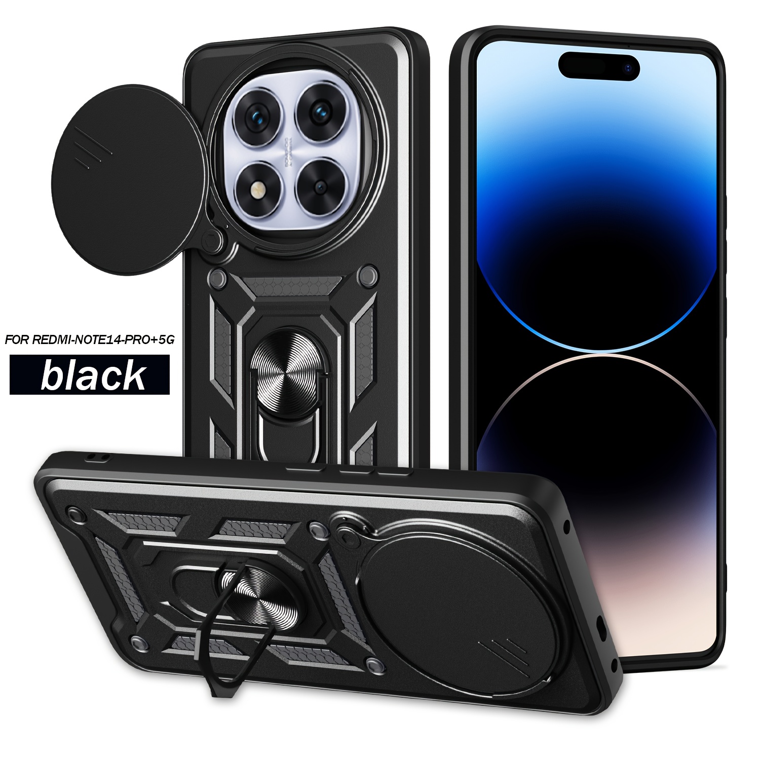 TEMU para Teléfono - Carcasa Compatible con Xiaomi Redmi Note 14 Pro+ 5G, con Anillo de Soporte y Cubierta Deslizante para la Cámara
