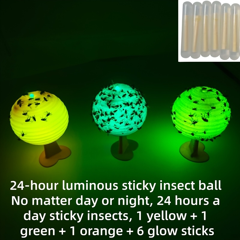 9pcs set 1   yellow 1 orange 6 light   hour luminous sticky insect ball insect trap fruit     small flying insect sticky ball suitable for courtyard living room toilet outdoor kitchen flowers