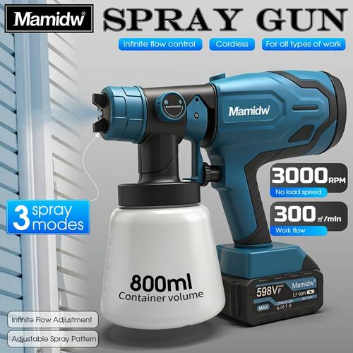 800ml high power cordless electric spray gun hvlp for steel coating compatible with for makita 18v battery