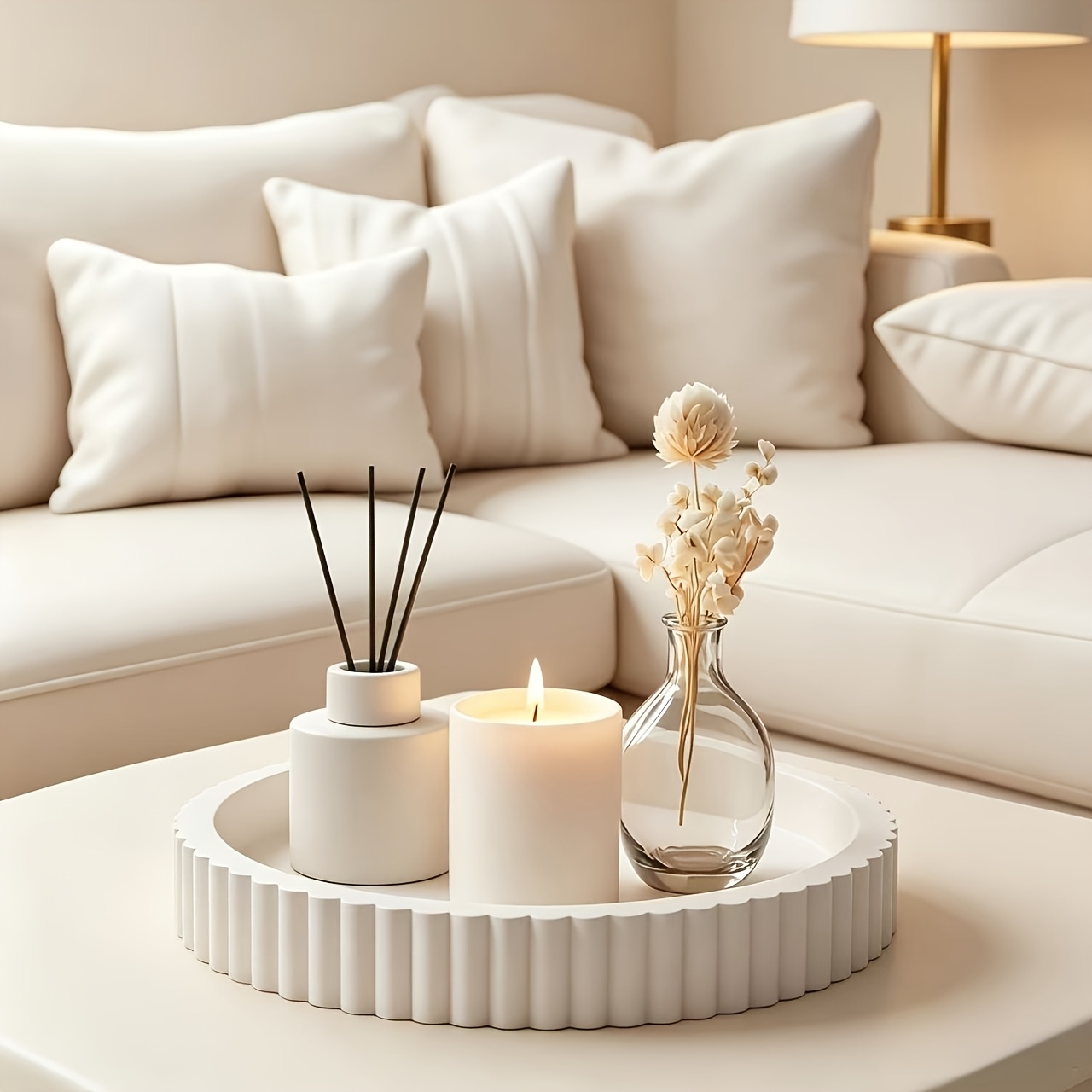 TEMU Plateau de table basse décoratif 2026, plateau rond blanc, plateau moderne, plateau rond pièce décorative pour maison, salon, salle à manger,