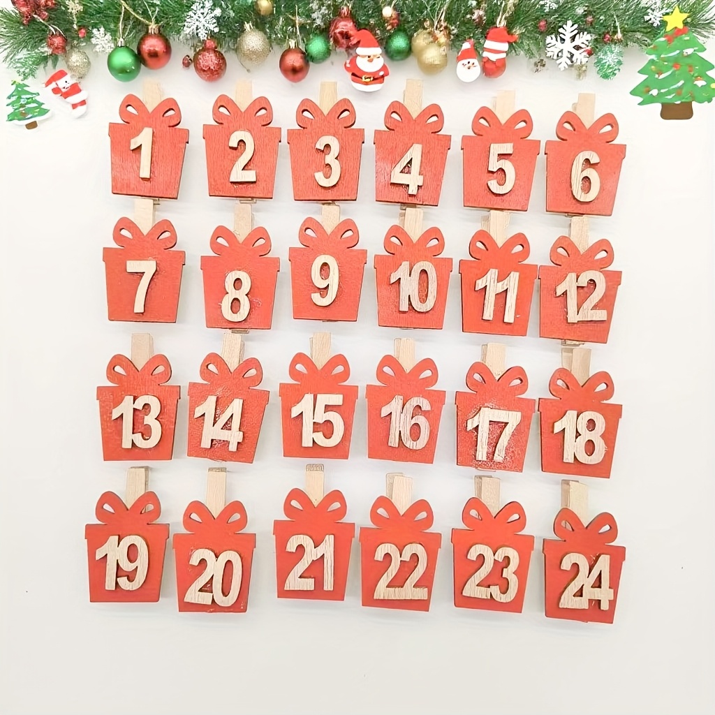 24pcs Holiday Decorations, Christmas Gift Clips, Calendar Countdown Decoration Clips, Suitable For Christmas-themed Decorations