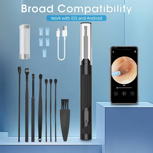 earwax removal tool with protective cover camera and light ear pick 5 replacement ear tips 8pcs ear cleaning set household ear canal cleaner compatible with ios and gift birthday gift halloween gift