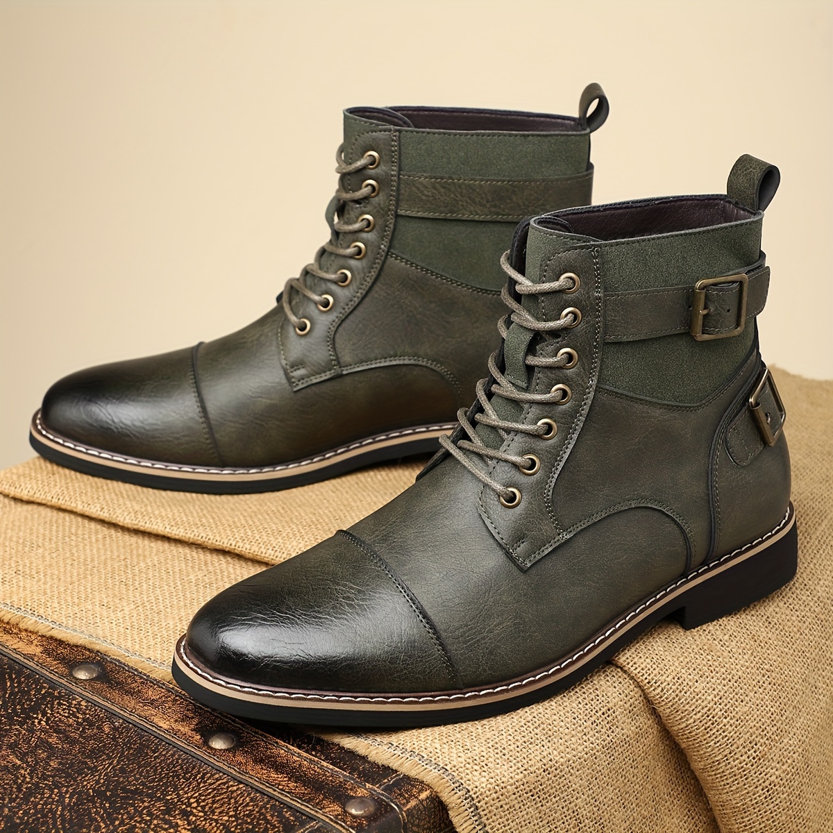 Brown and Black High-Top Boots with Rubber Sole‎ and Lace-Up Design Xfvqtps Womens Martin Boots Lace up Chunky Sole Flatform Low  main image 4