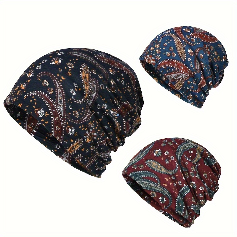 

Bonnet Chic à Imprimé Paisley - Léger, Extensible en Polyester pour Femmes | Parfait pour la Chimio, la Plage & les Activités en Plein Air