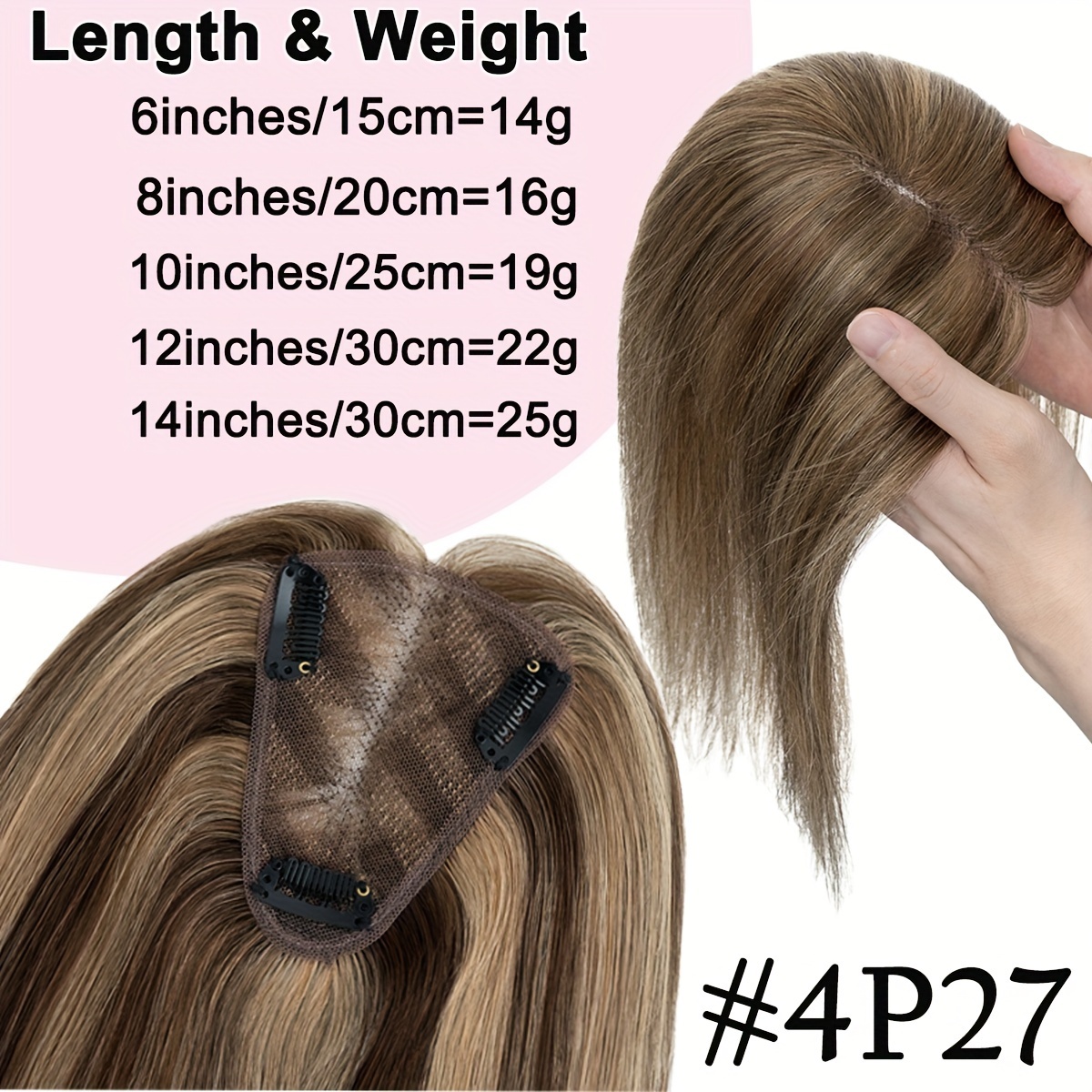 Image of 8*10cm Lace Base Hair Toppers For Women Clip In Real Human Hair Toppers Hair Pieces For Women With Thinning Hair Human Hair Toppers With Bangs Clip In Hair Extensions Highlight Blonde Hair Topper