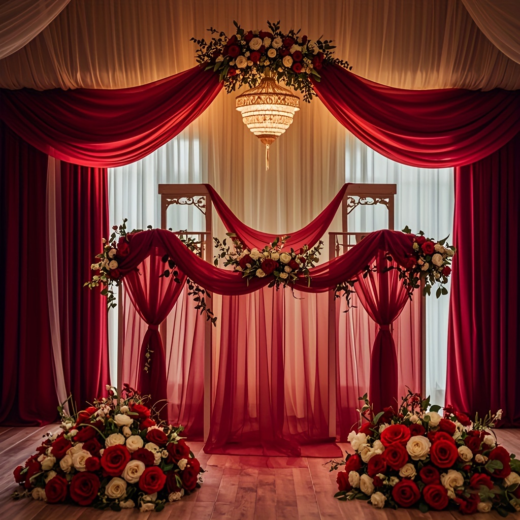 

Elegant Red Tulle Fabric - " X 315" Sheer Net For Wedding Arch, Romantic Ceremony Backdrop & Holiday Party Decorations