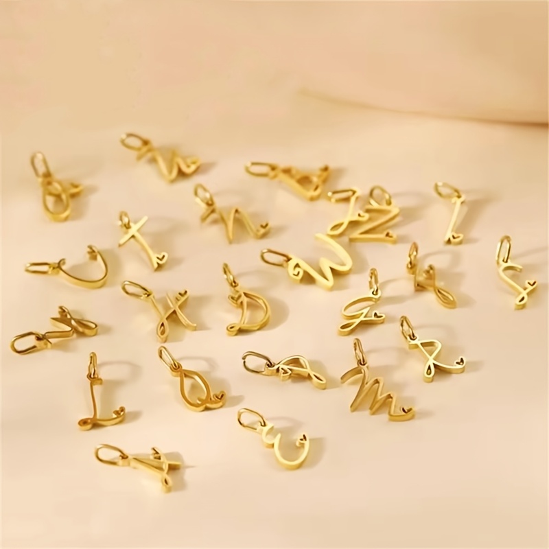 26pcs Heart-Shaped English Alphabet Charms, Stainless Steel Set