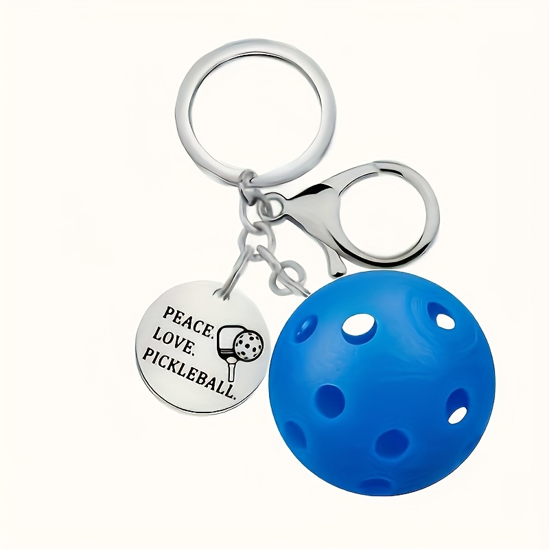 TEMU Custom Name Pickleball Keychain - Design, Engraved "peace Lover Pickleball" Tag, Options, Durable Metal Key Ring, Men's Fashion Accessory And