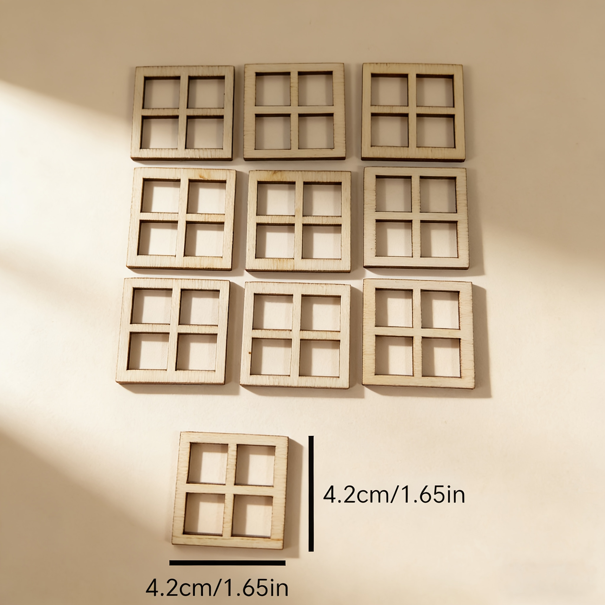 TEMU 10 piezas de recortes de ventana cuadrados de madera, piezas para pintar DIY, con cordón para colgar incluido de forma gratuita. Ideales como