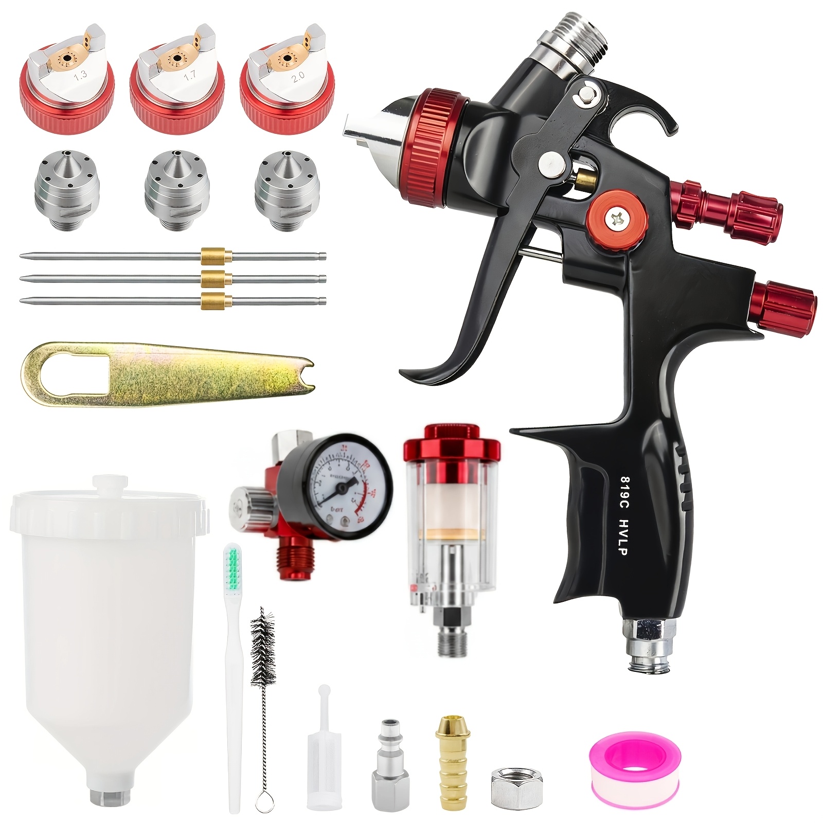 TEMU Hvlp Automotive Spray Gun 3 Advanced Pneumatic Spray Gun Kit (1.3/1.7/2.0mm), Suitable For Painting Scenes Such As Cars, Houses, Furniture,