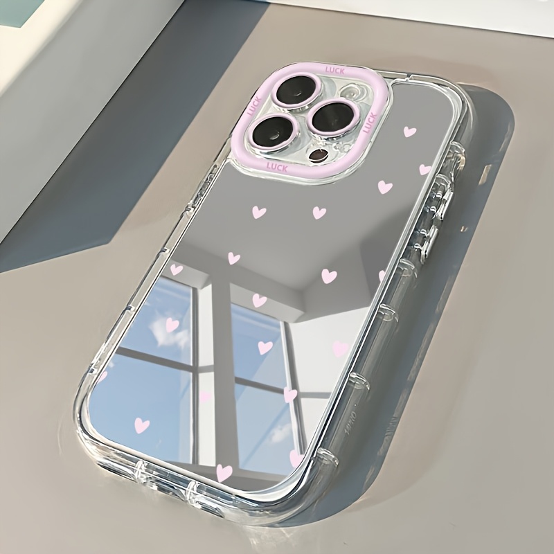 TEMU Phone Case - Pink Heart, Small Christmas Gifts Suitable For Iphone 17/17ir/17pro Max/16/16 Pro Max/15/14/13/12/11 Series Mirror Mobile Phone