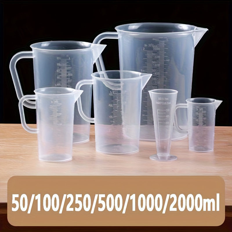 Image of 6pcs Set Of Large-sized Plastic Laboratory Measuring Cups With Graduation Marks And Handles, Suitable For Industrial Laboratory Liquid Measurement, Craft Liquid , Gasoline Topping, Etc