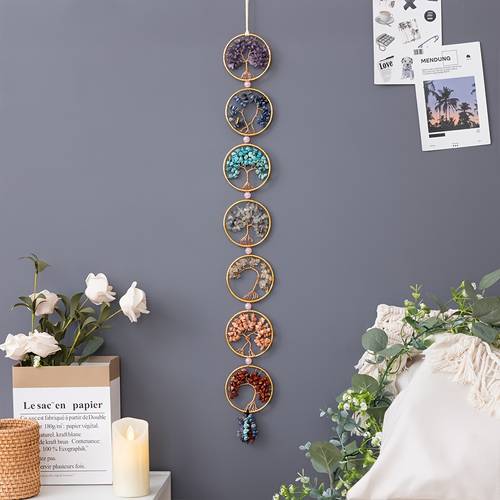 7 Chakra Tree of Life Metal Wall Hanging Decor - Vibrant Multicolor Stones, Ideal for Home Decor, Christmas & Birthday Gifts, No Electricity Needed, Spiritual Home Decor|Vibrant Tree Design|Detailed Craftsmanship, Tree Decor