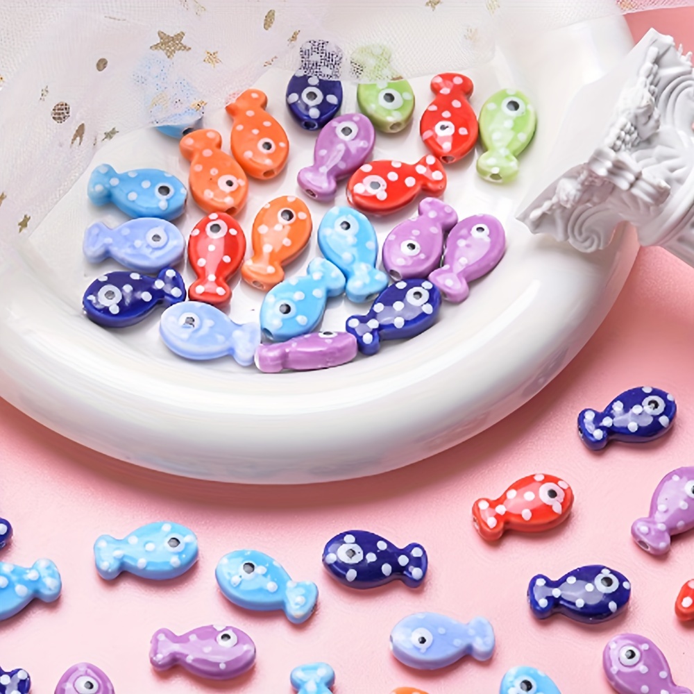 

Annebeads 10pcs Assorted Colorful Polka Dot Fish Ceramic Beads, Czech Glass Loose Spacer Beads For Making, Bracelets, Earrings, Necklaces, And Phone Charms Accessories