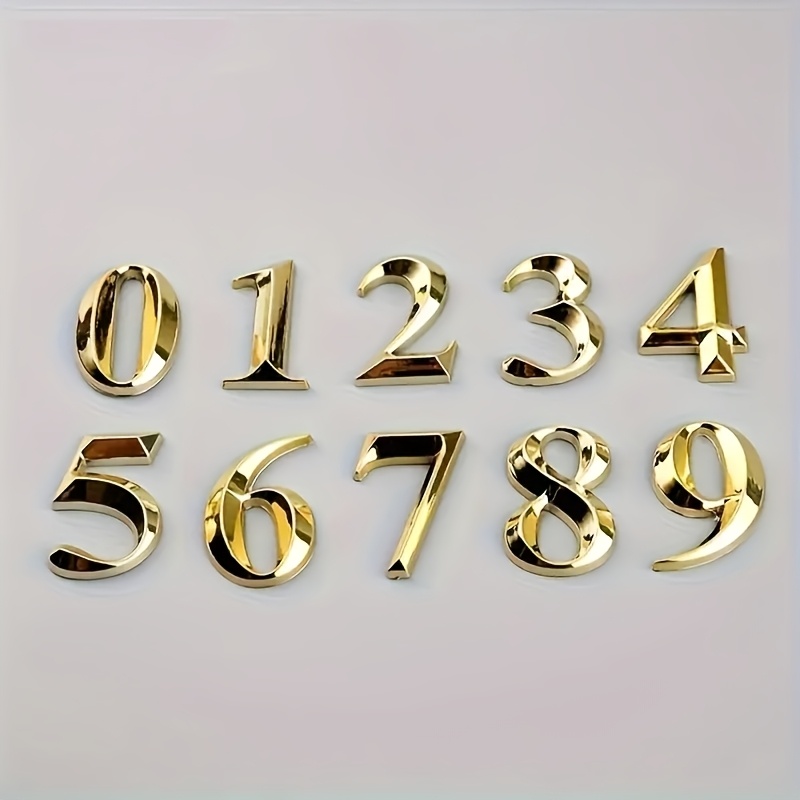 Image of 10pcs Golden 3d Floating Self-adhesive House Number Stickers 0-9, 2.8 Inches - Anti-rust Resin Mailbox Numbers, Suitable For Home Offices And Hotel Rooms - On Doors, No Wiring Required