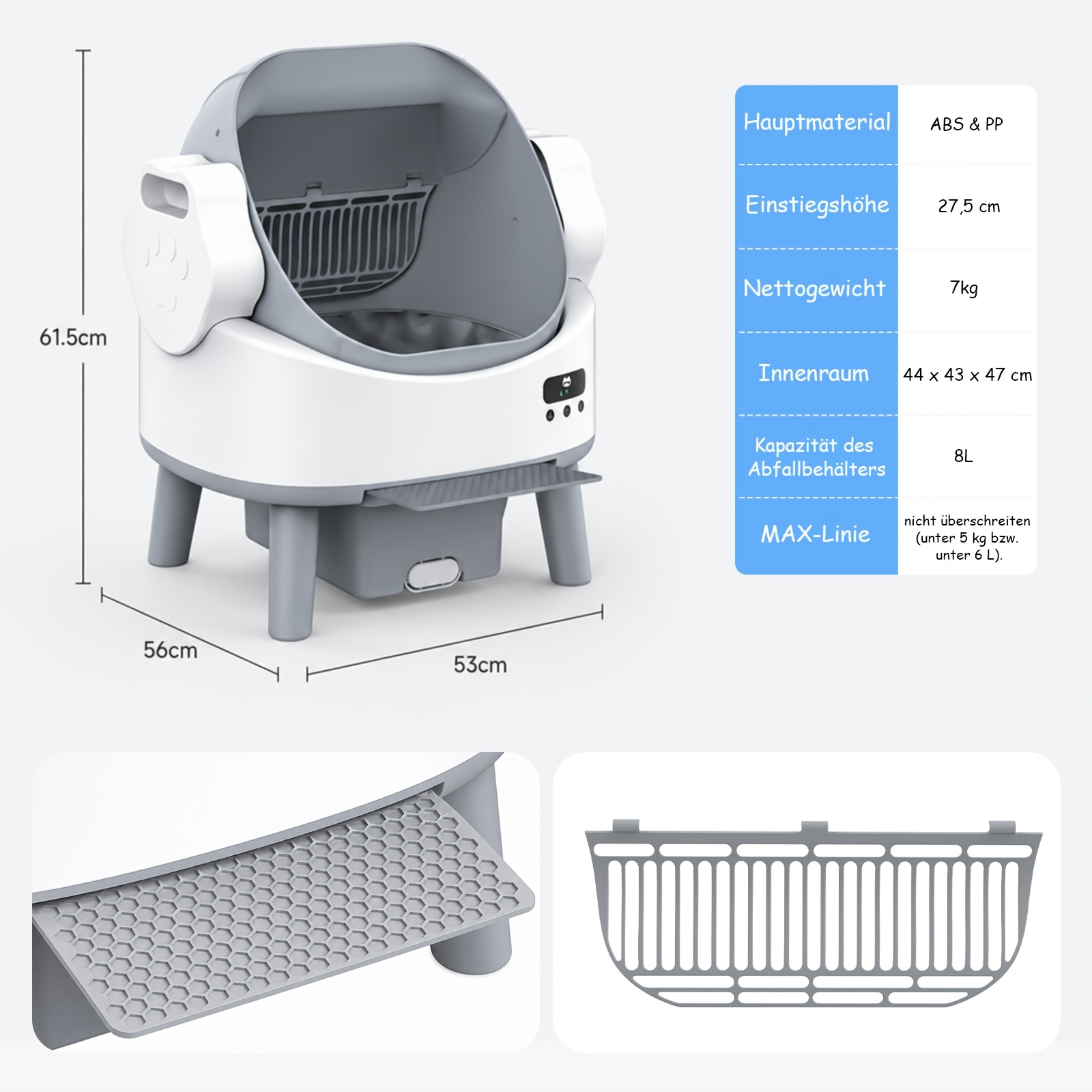 Image of Automatic Self-cleaning Litter Box With App Control, Litter Box For Cats Up To 10kg, Large Self-cleaning Litter Box With Steps, Includes Scent Dispenser, Litter Mat & Waste Bags