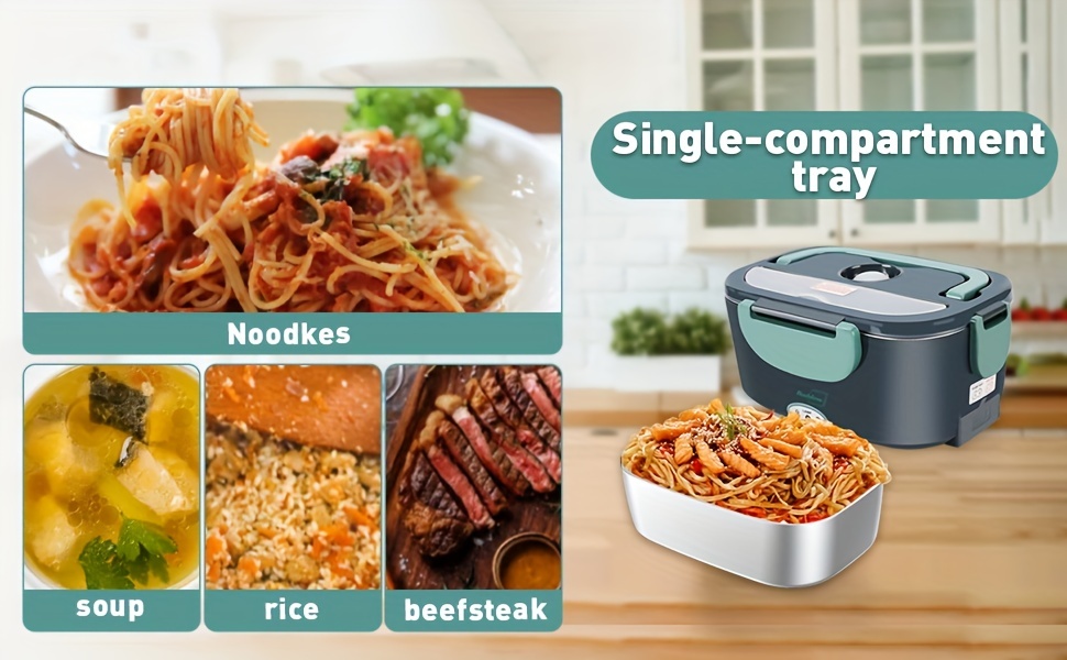 1 set electric heating lunch box food warmer portable lunch box for home and car 12v 110v adult car truck work lunch 5l removable 304 stainless steel container free fork and spoon with insulation bag used in home car office use details 4