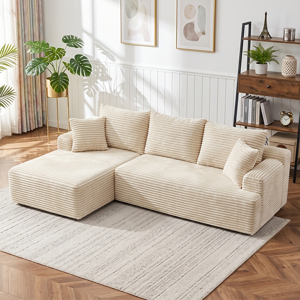 267cm Cloud-like Corduroy Sectional Sofa, L-shaped Modular Couch With Ergonomic Support, Breathable Sponge Fill For Living Room, Pet-friendly & Easy Assembly