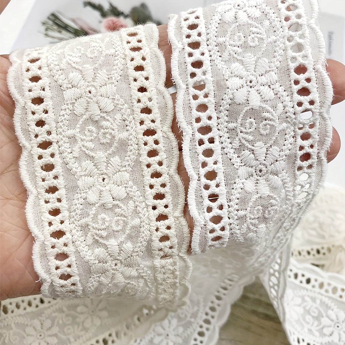 

Cotton Embroidered Lace Trim, 1.77 Inch Width, Handmade Diy Sewing Craft Ribbon For Clothing Accessories, Headwear And Bow Decorations, In Multiple Lengths