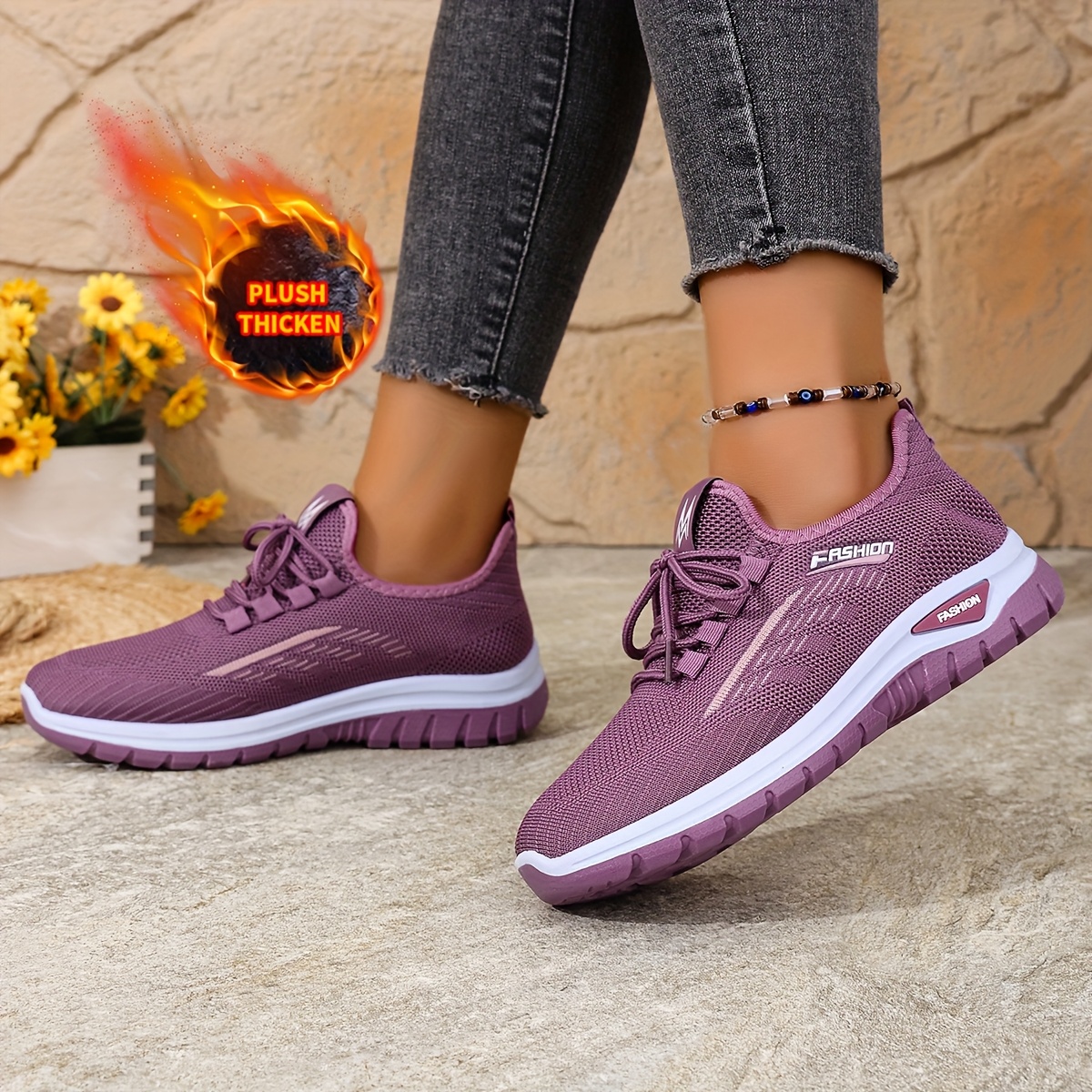 Winter Warm Thickened Sneakers with Thermal & Cushioned Sole - Flexible Fabric Upper &  Outsole, Cozy Orange Winter Shoes for Cold Weather, Casual Walking, Gym, Everyday Use