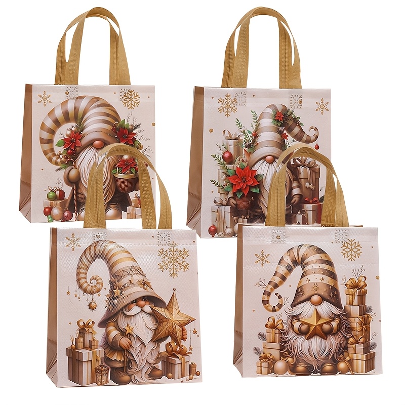 TEMU Set sacchetti regalo natalizi in tessuto non tessuto, borse a gnomi retr簷, sacchetti per confezionare regali per le feste, borse della portatili