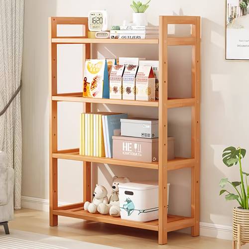 1pc bamboo 4 tier shelf bamboo freestanding storage shelf suitable for home bedroom lab bookcase flower stand shoe rack multifunctional furniture with matte space saving for books decorations teacups standing shelf