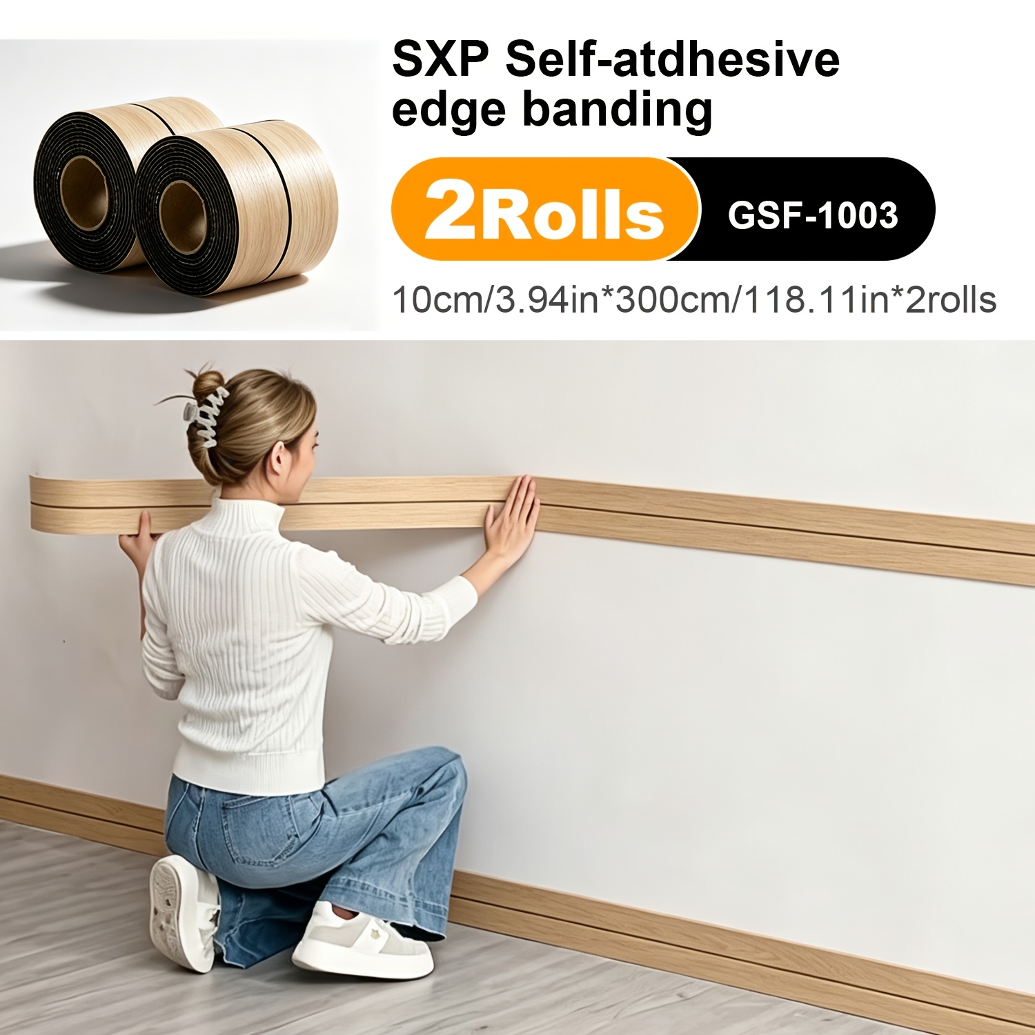 TEMU 1 Rouleau/2 Rouleaux de Plinthes Murales Auto-Adhésives Bois, Bandes de Bordure Décoratives pour Murs, Moulure de Ligne de Taille de Grille,