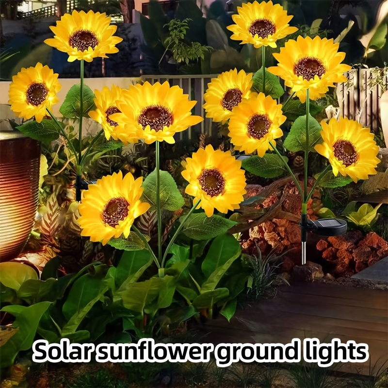 Decoraciones Navideñas Solares para Exteriores, 3 Luces LED de Girasol, Luces Solares de Flores, Regalos de Girasol para Mamá en Cumpleaños y Navidad, Luces Decorativas de Estaca para Jardín y Césped, Iluminación Decorativa para Exteriores