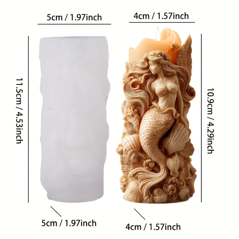 TEMU Resin Casting Molds Coastal Theme Mermaid Candle Silicone Mold, Featuring An Elegant Hairstyle And Seashell Design, Made From Platinum-cured