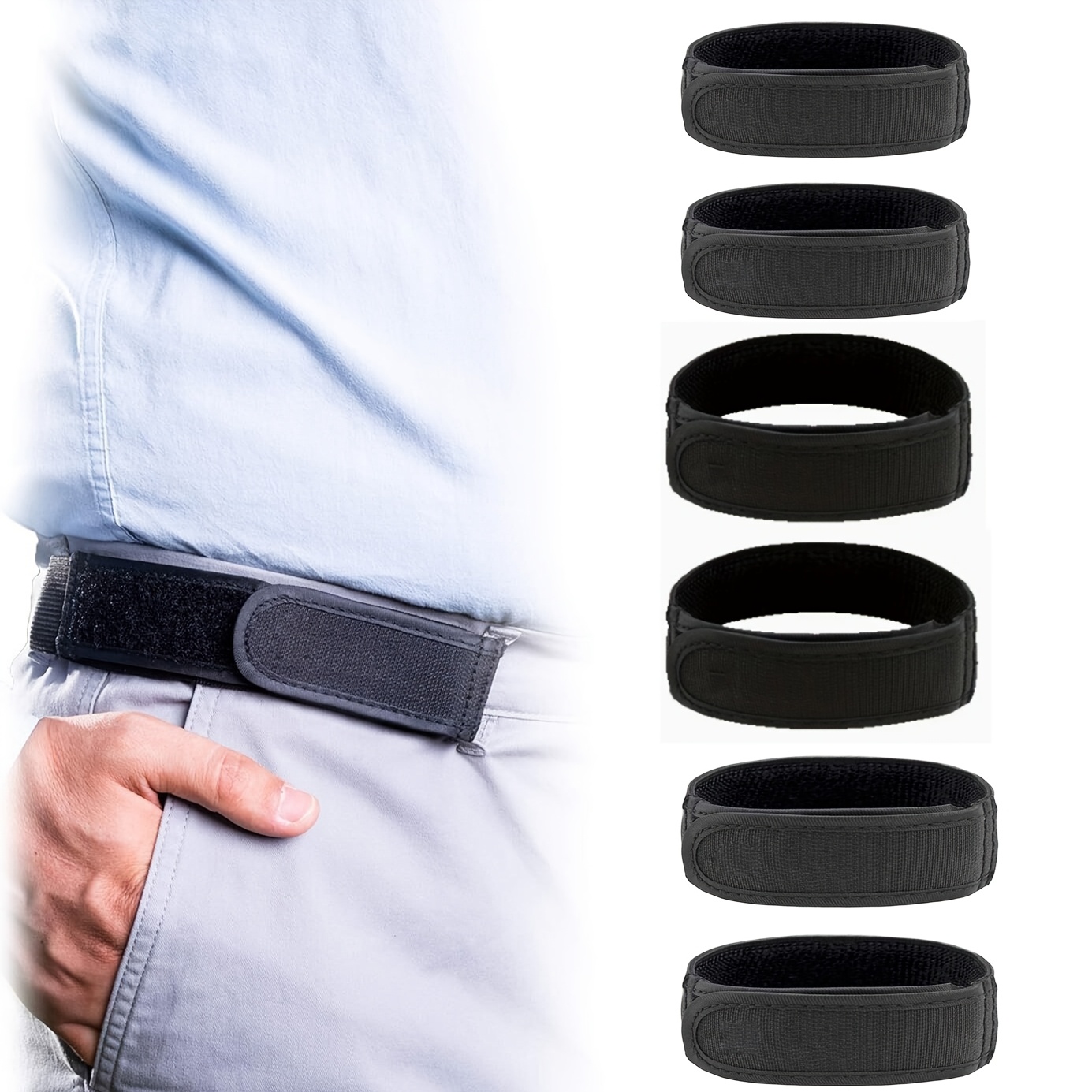 TEMU 6-pack Portable Adjustable Hook And Loop Waist Belt, Elastic Unisex Waistband With Buckle