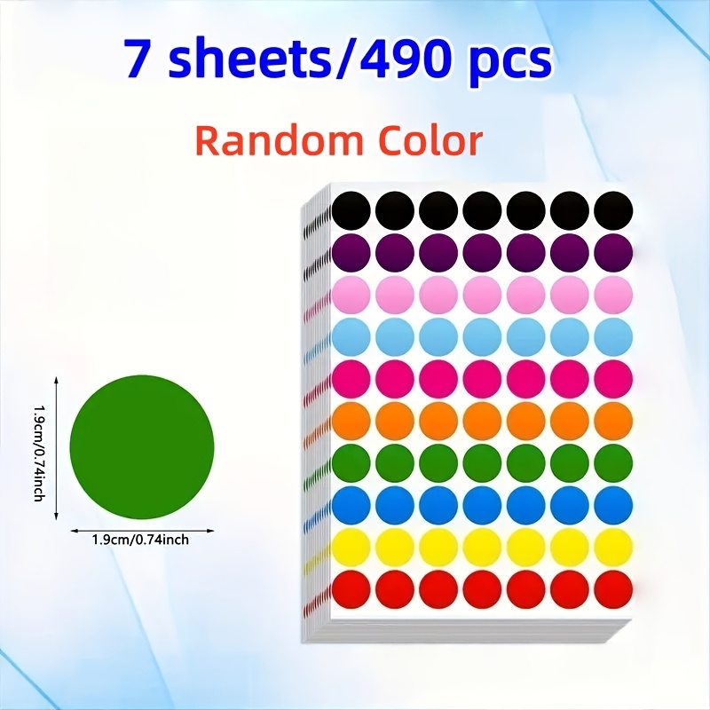 TEMU Random Color 7sheets/490pcs Colorful Dot Stickers, Used For Coding Labels, Classification, Prioritization, Sealing Envelopes, And