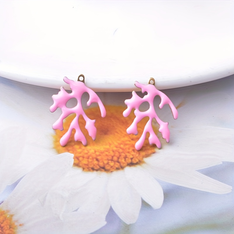 4pcs Copper Double-Sided Dripping Oil Coral Charms for Jewelry
