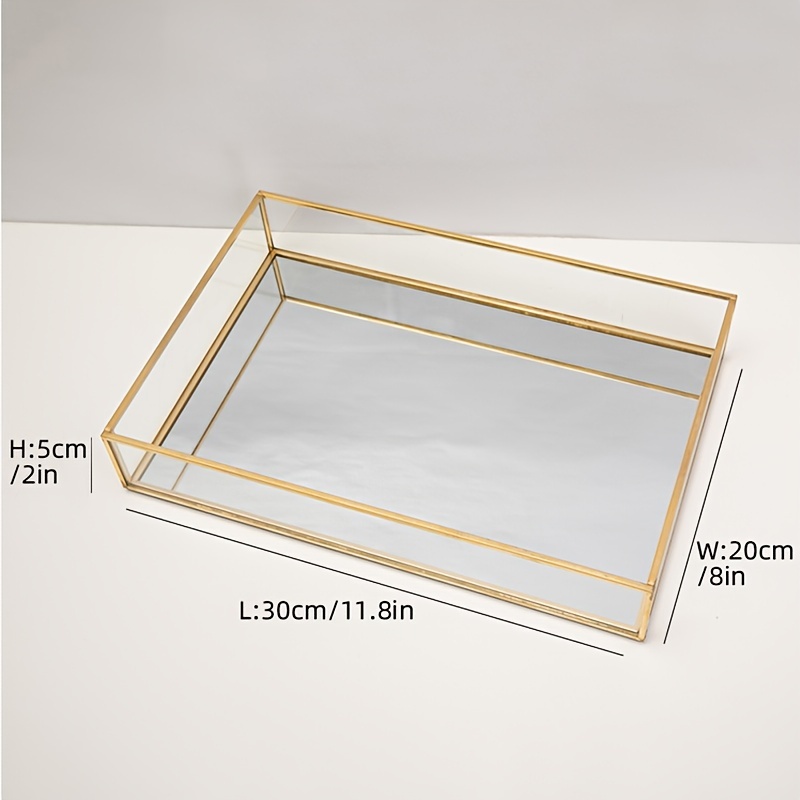 Perfume Tray, Golden Vanity Tray, Decorative Golden Mirrored Tray, Non-slip Rectangular Perfume Tray, Jewelry, Bathroom (non-food Contact)