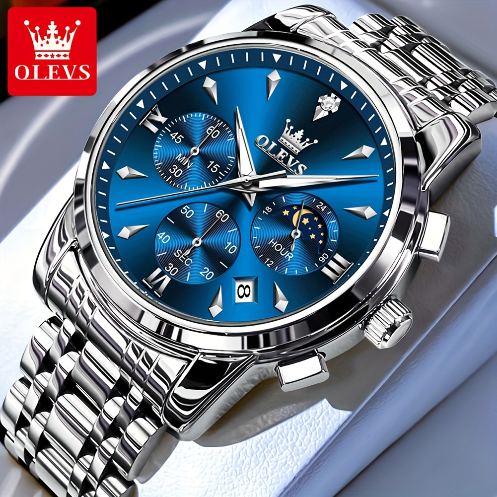   premium brand authentic luxury mens quartz   stainless steel watch for men with luminous hands and moon phase chronograph for young men Product details 7