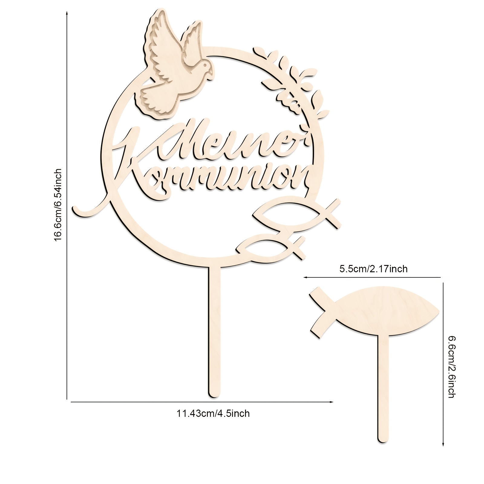 Image of 2pcs Meine German My Communion Wooden Cake Topper, Fish And Cross Element Communion Wooden Cake Decoration For First Holy Communion, Baptism, Confirmation Christening Party Decoration Supplies