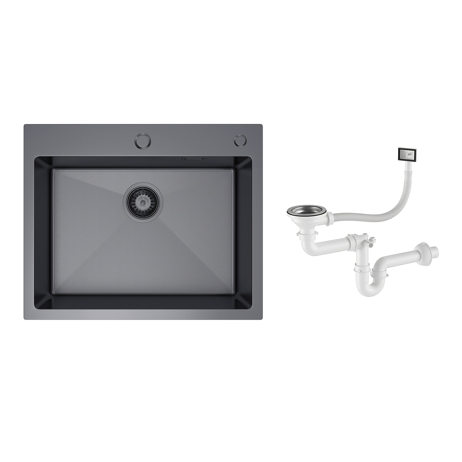 Image of Black 55x45cm Household Sink, Made Of T304 Stainless Steel, Rust-proof, With Soap Dispenser, Drain Pipe, Sink Three-piece Set