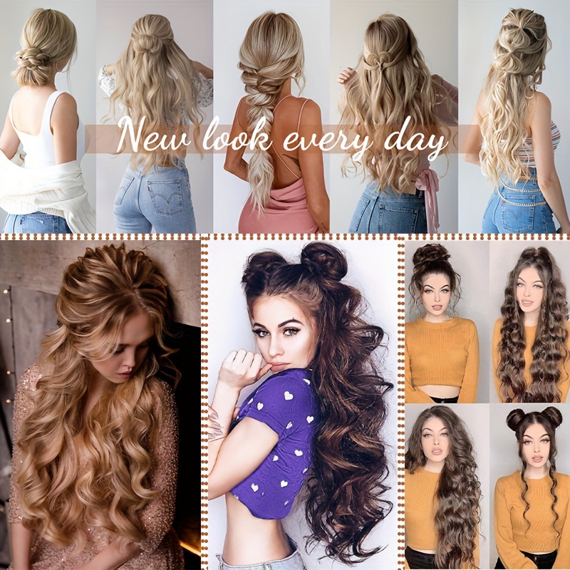 s noilite invisible wire hair extensions with transparent wire adjustable size with 4 secure clips synthetic hair piece long wavy secret headband hairpieces for women 20 inch ombre brown highlight details 4