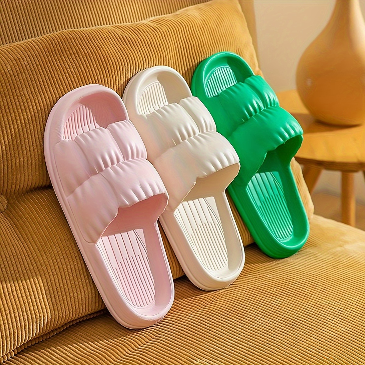 

Simple Solid Color Slides, Casual Open Toe Soft Sole Shoes, Comfortable Indoor Home Bathroom Slides