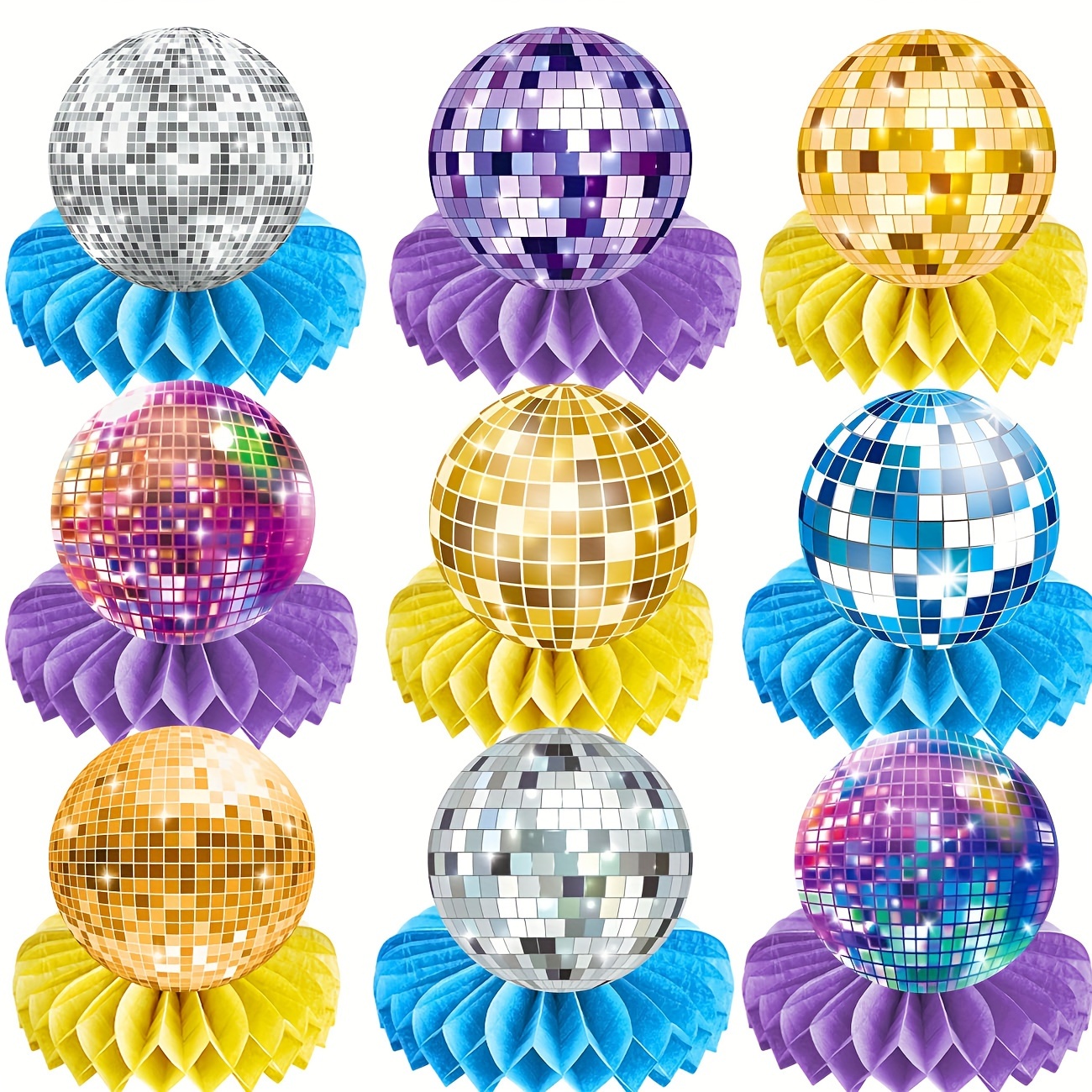 9pcs Disco Ball Party Honeycomb Centerpieces Back To 70s 80s Party Decorations Colorful Disco Ball Party Honeycomb 70s 80s Party Table Centerpieces For Disco Themed Baby Shower Supplies
