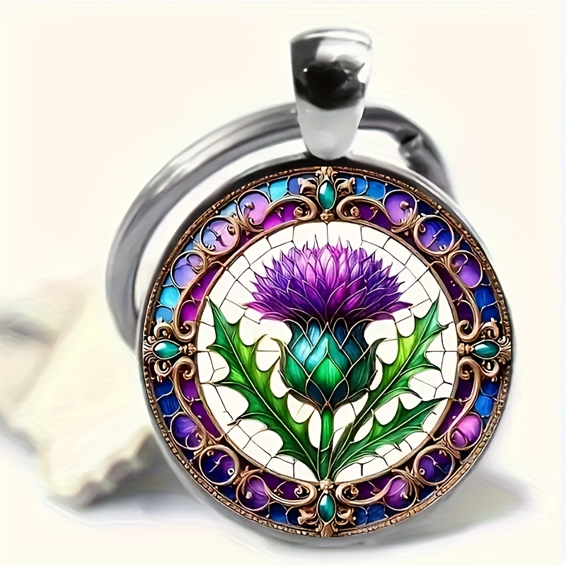 

1pc Keychain - Thistle , Zinc Alloy, Men' , Non-engraved, Non-plated