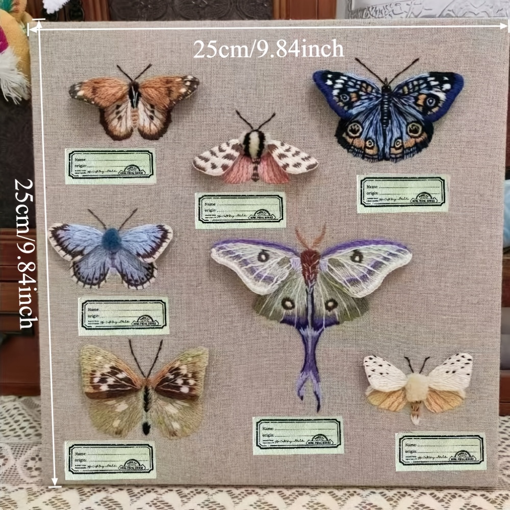 TEMU Kit de broderie à papillon 3D pièces, kit comprenant 7 de papillons différentes, aiguille, fils suffisants, manuel d'instructions, cadre 25X25Cm