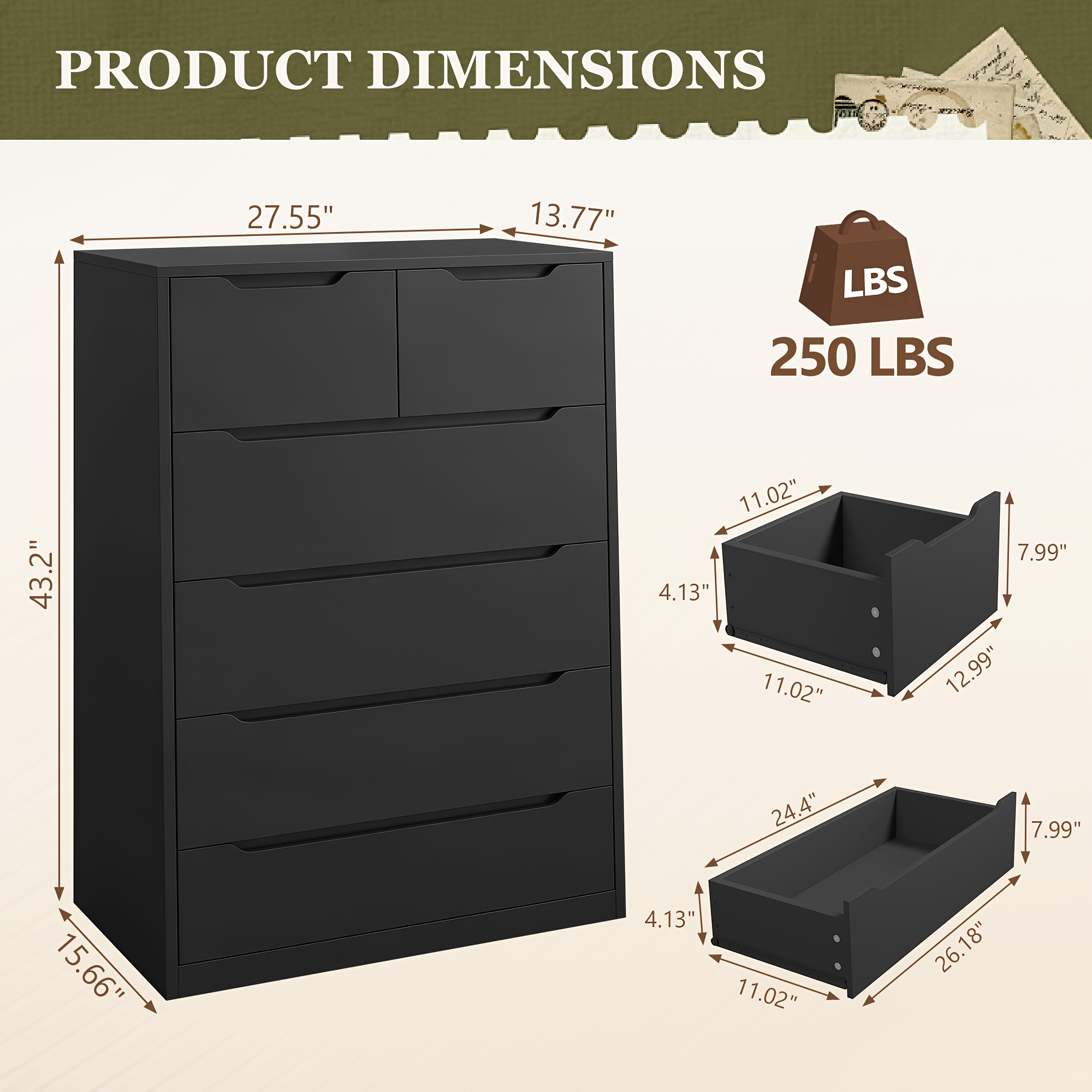 TEMU Tall Wooden Dresser, Dresser For Bedroom With 6 Large Drawers, Tall Chest Of Drawers Modern Wooden Dresser For Living Room, Entryway, Hallway,