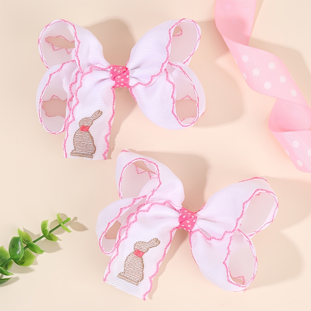 

2pcs Easter Bunny Bow Hair Clips For Girls - Sweet Embroidered Polyester Accessories, Parties & , Rabbit Accessories