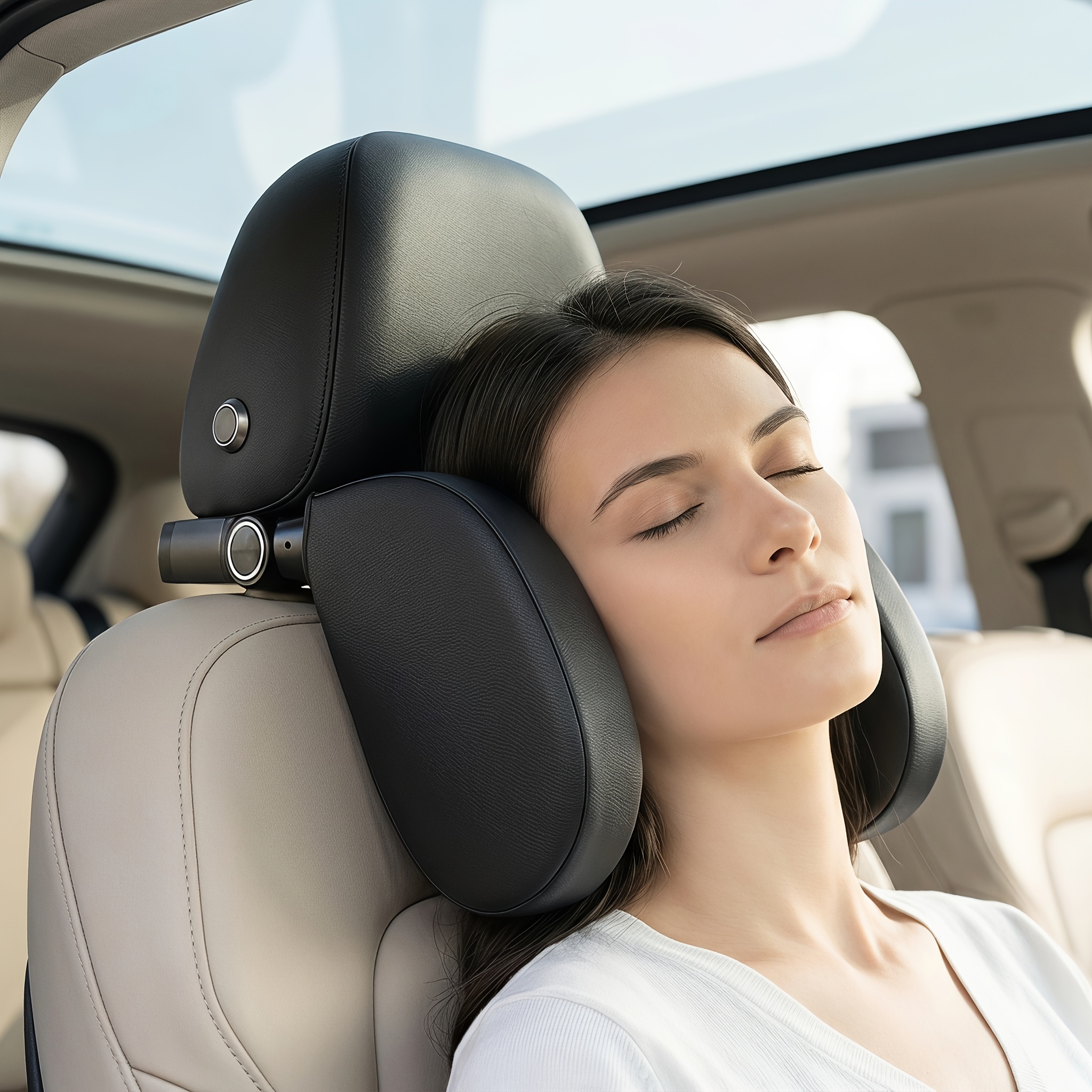 Car Headrest, Adjustable Breathable Pu Leather Neck Support, With Memory Foam, Providing Neck Support And Preventing Shaking, Suitable For Travel, Long-distance Travelers, And Elderly Home.