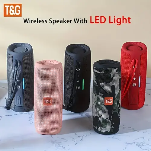 wireless speaker t wireless speaker portable wireless speaker with led light built in microphone surround sound supports audio cable tf card pc smartphone or tablet usb port tabletop mounting button control lithium battery 18650 series rechargeable battery wireless 3 5w type c port charging loud speaker